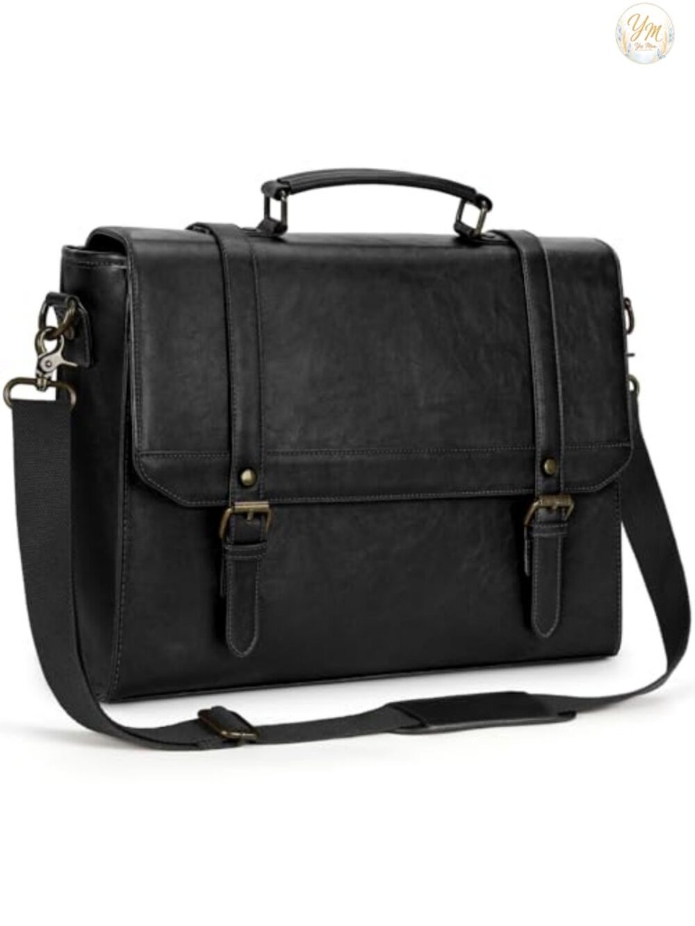 15.6 Inch PU Leather Messenger Bag Laptop Briefcase Water Repellent